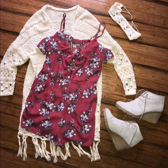 Dresses & Skirts - Red Floral Romper Is Here!